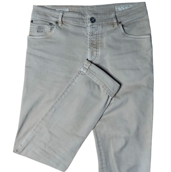 Brunello Cucinelli | Logo Embroidered | Tan | Skinny Fit | Jeans - Picture 1 of 16